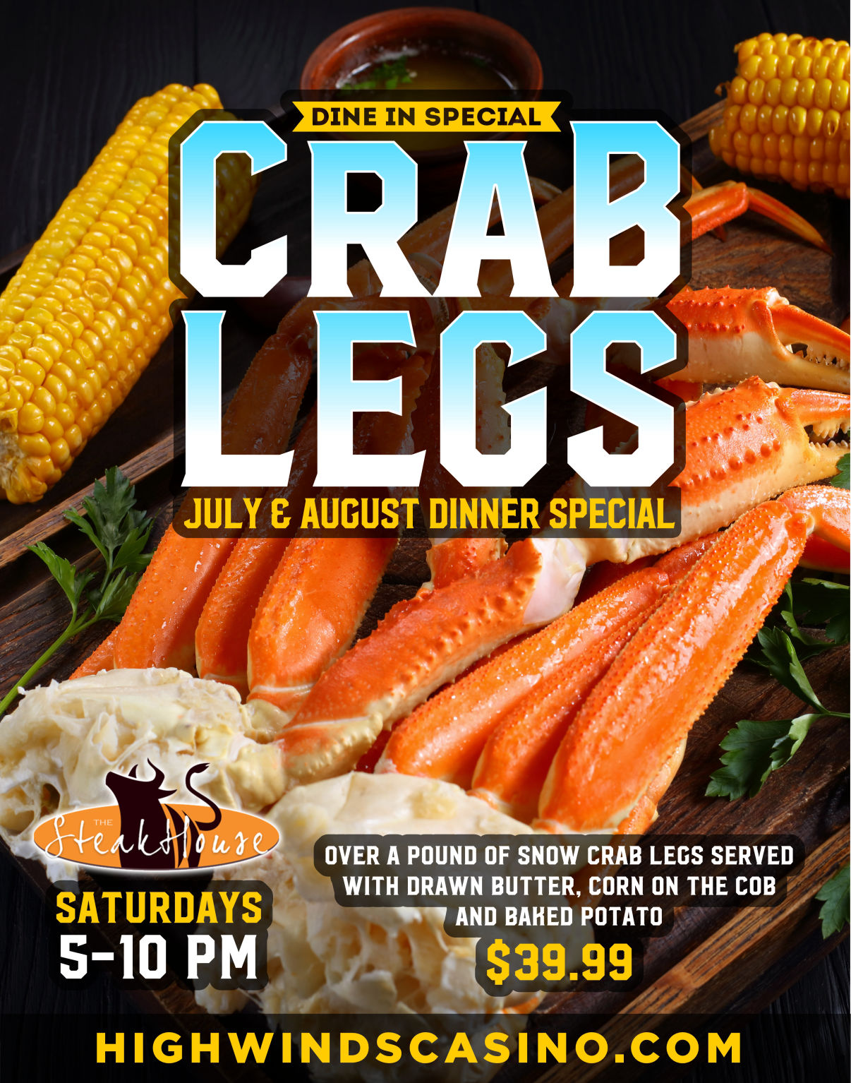 Promotional flyer for The Steakhouse Restaurant & Lounge featuring a special one-day meal: 