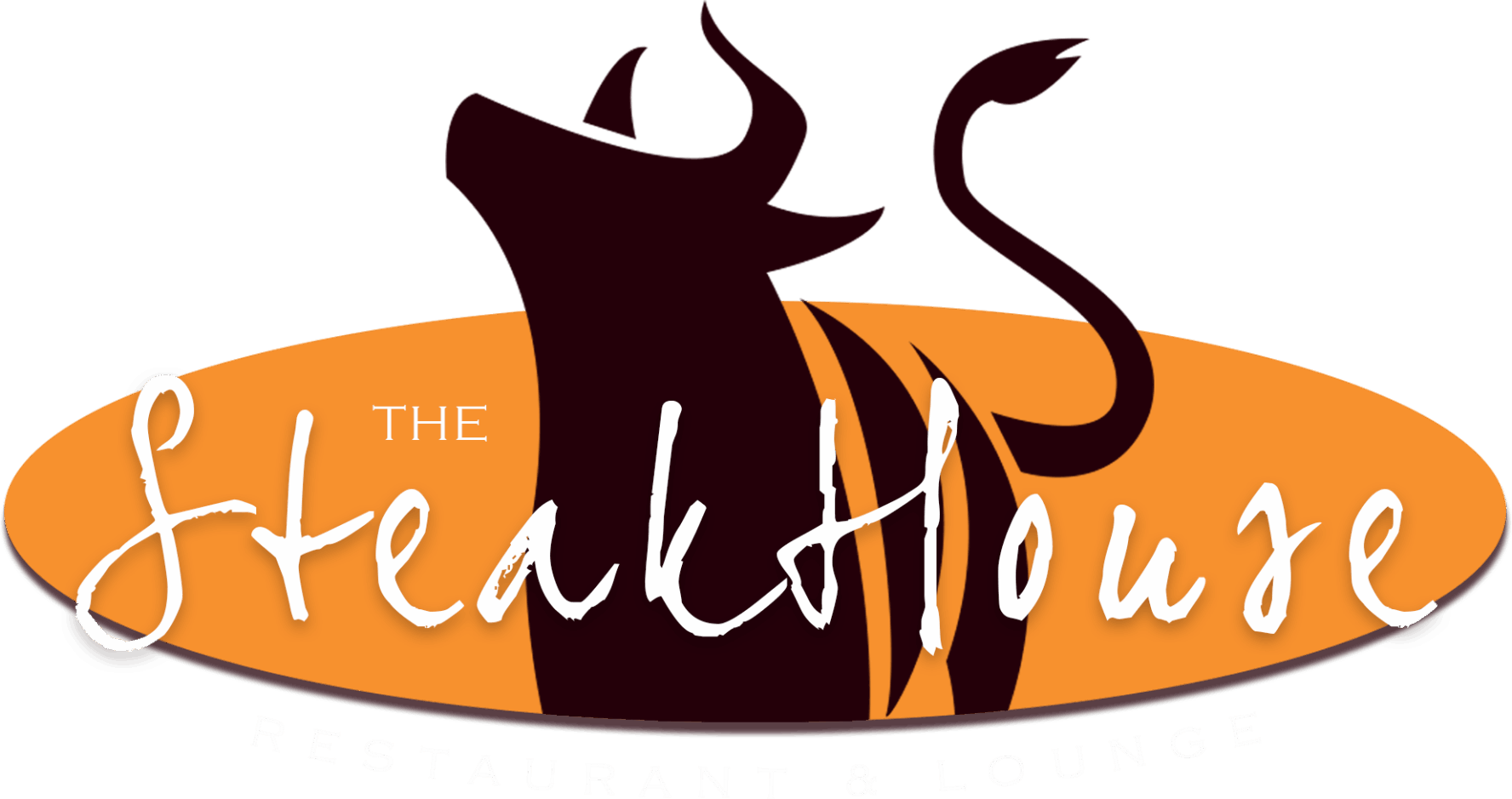 The SteakHouse Restaurant & Lounge logo featuring an orange background with a stylized image of a bull's silhouette and elegant white lettering.