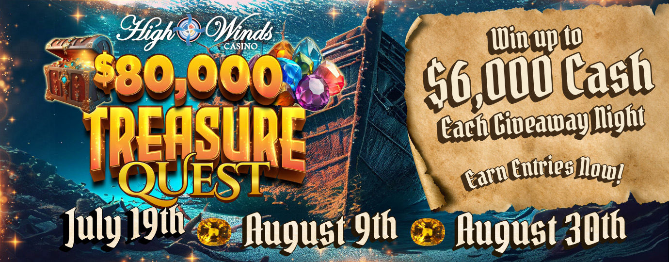 A pirate-themed promotional poster for High Winds Casino’s 